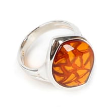 Bague feuille T56 argent et ambre