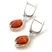 Boucles d'oreille feuille ambre & argent