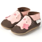 Chaussons cuir marron chat 