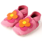 Chaussons cuir rose fleur