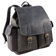 Sac &agrave; dos cuir noir et toile de coton