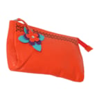 Trousse de maquillage en cuir corail