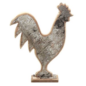 Coq décoratif socle bois bouleau