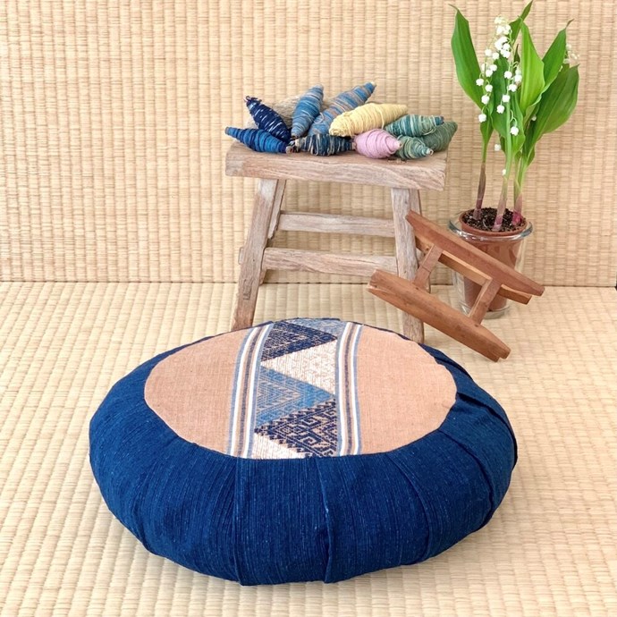 Zafu Confort Bleu Indigo Beige Jok Nature D Couvertes