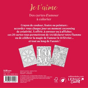 20 cartes d'amour à colorier Je t'aime