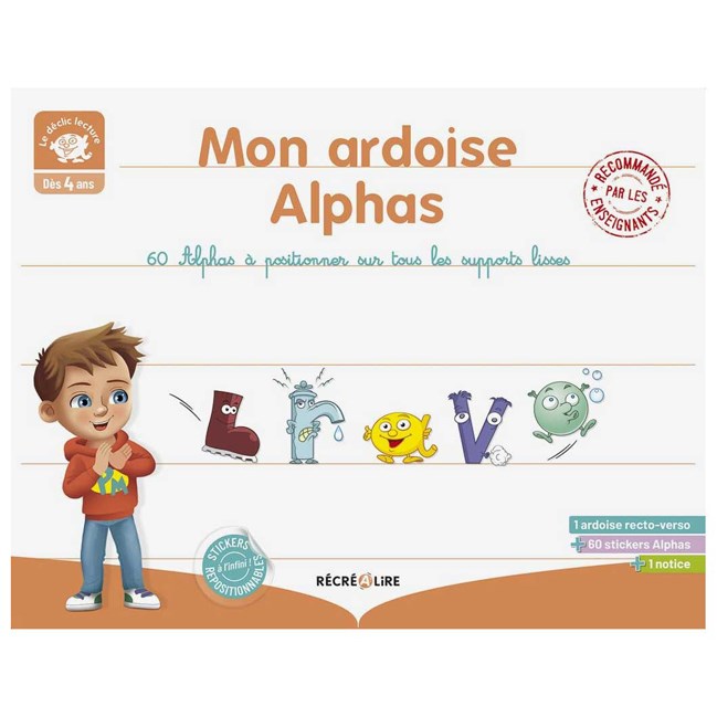Mon ardoise Alphas. 60 Alphas à positionner sur tous les supports lisses
