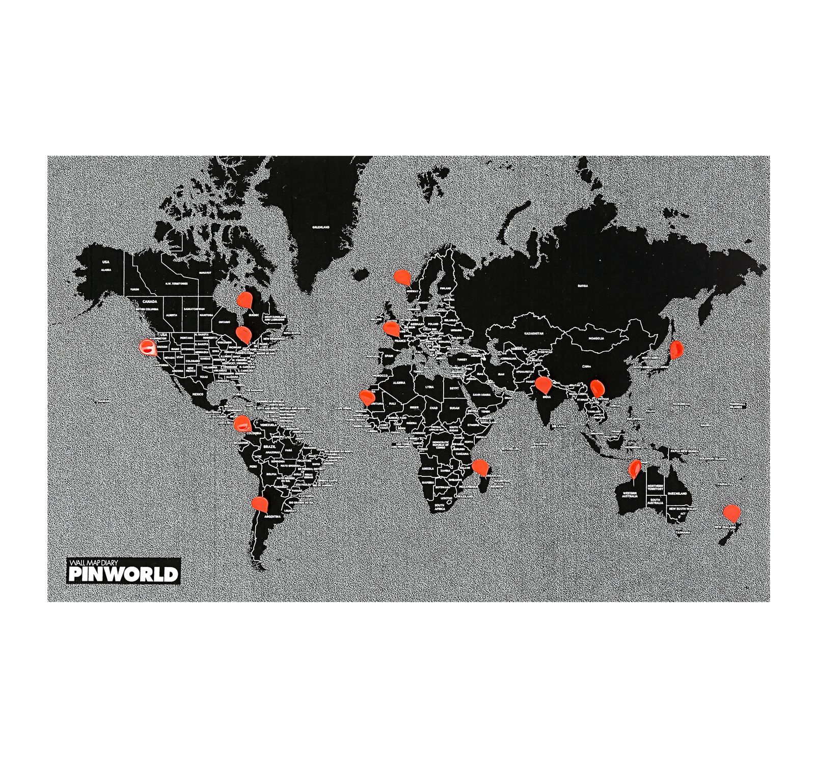Carte du monde Pin it avec frontières