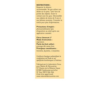 Huile essentielle bio* de citron 15ml