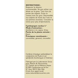 Huile essentielle bio* citronnelle 15ml