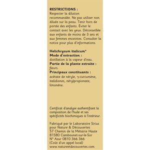 Huile essentielle bio* d’hélichryse 5ml