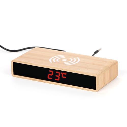 Chargeur sans fil avec horloge et réveil LED en bambou - MURU