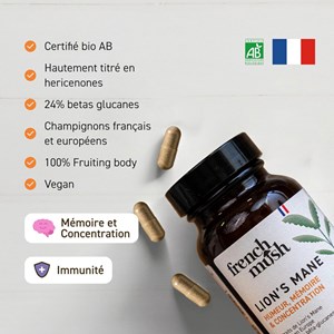 Gélules extrait de Lion's Mane humeur, mémoire, concentration French Mush