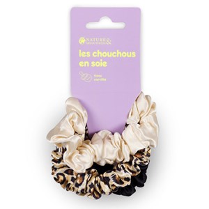 Trio chouchous pure soie certifiée Léopard, crème, noir