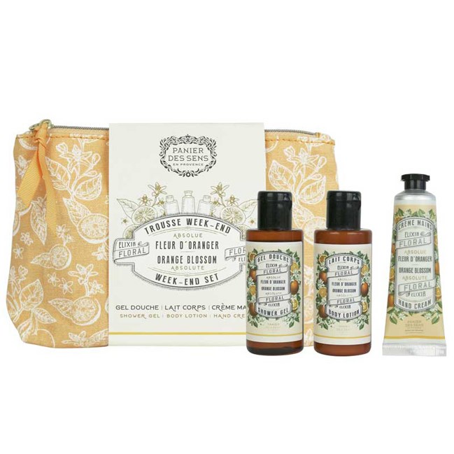 Trousse de voyage Fleur d'oranger douche lait corps crème mains Panier des Sens