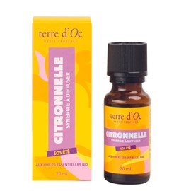 Synergie à diffuser citronnelle aux huiles essentielles bio SOS été terre d'Oc