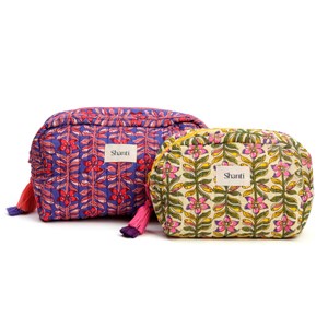 Grande trousse de maquillage fleurie en coton