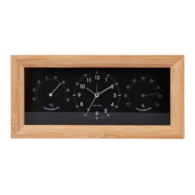 Réveil Karlsson Neat rectangulaire noir en bambou température et hygrométrie