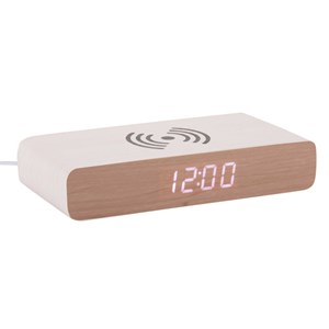 Réveil Rétro Flat Karlsson affichage led chargeur à induction coque en bois Blanc