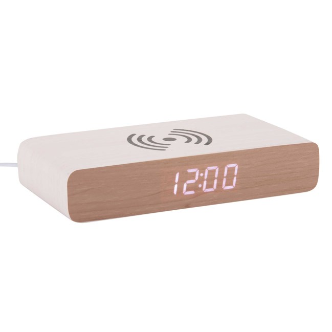 Réveil Rétro Flat Karlsson affichage led chargeur à induction coque en bois