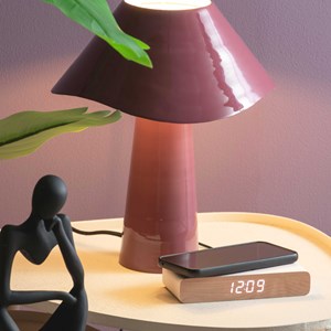 Réveil Rétro Flat Karlsson affichage led chargeur à induction coque en bois Blanc