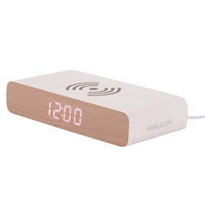 Réveil Rétro Flat Karlsson affichage led chargeur à induction coque en bois Blanc