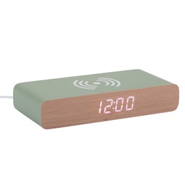 Réveil Rétro Flat Karlsson affichage led chargeur à induction coque en bois