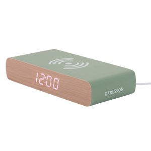 Réveil Rétro Flat Karlsson affichage led chargeur à induction coque en bois Vert