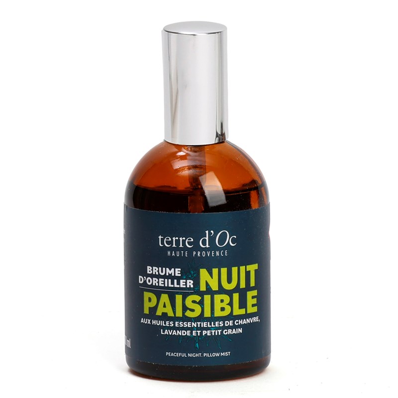 Brume d'oreiller Nuit Paisible huiles essentielles chanvre lavande petit grain