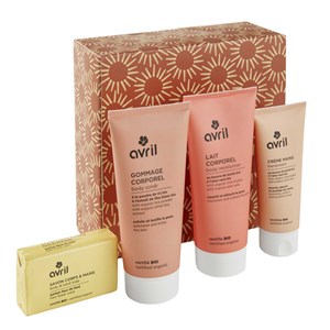 Coffret rituel douceur bio gommage, crème main, lait corps, savon Avril
