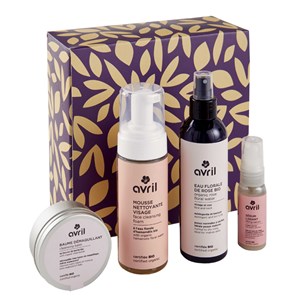 Coffret routine visage bio nettoyant, démaquillant, sérum, eau florale Avril