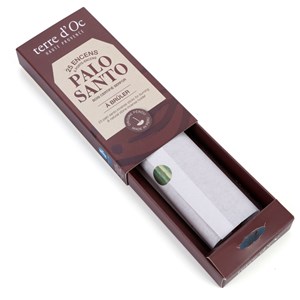 Coffret 25 bâtons d’encens Palo Santo du Pérou et support en pierre terre d'Oc