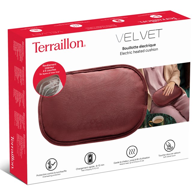 Bouillotte électrique sans fil rechargeable housse velours rose Terraillon (Terraillon) - Image 1