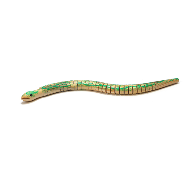 Serpent Articulé En Bois Vert - 70 Cm De Long - Jouet écologique Et Décoratif