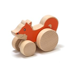 Renard à roulettes en bois