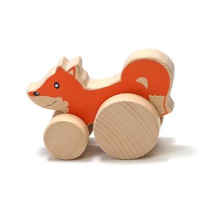 Renard à roulettes en bois