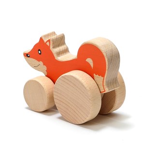 Renard à roulettes en bois