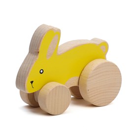 Lapin à roulettes en bois