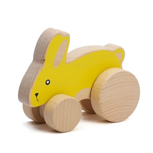 Lapin à roulettes en bois