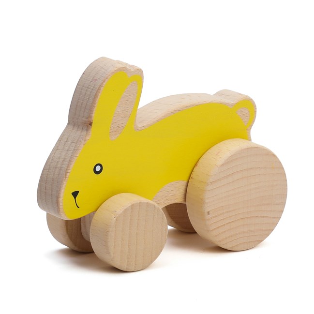 Lapin à roulettes en bois