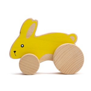 Lapin à roulettes en bois