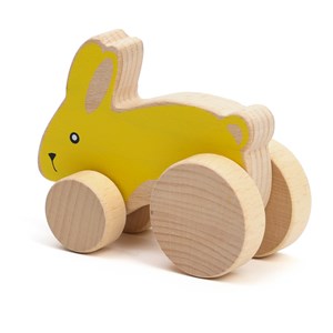 Lapin à roulettes en bois
