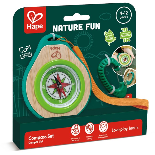 Boussole et mousqueton d'attache pour enfant bambou et bioplastique Hape