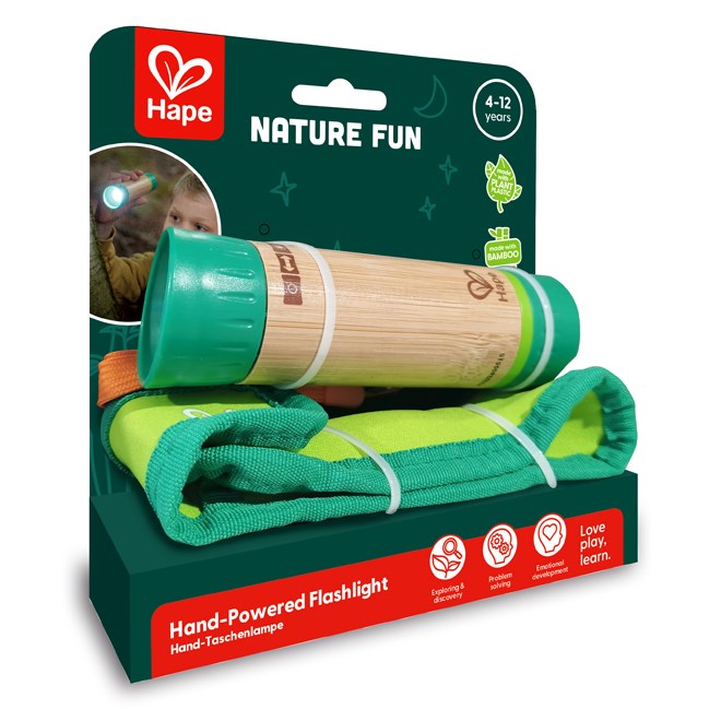 Lampe de poche manuelle pour enfants bambou et bioplastique sans piles Hape
