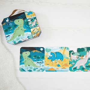 Coffret 4 puzzles évolutifs dinosaures à difficulté croissante dès 2 ans