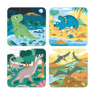 Coffret 4 puzzles évolutifs dinosaures à difficulté croissante dès 2 ans