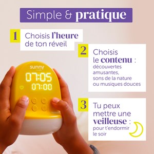 Morphée Sunny réveil enfant pensées positives musiques douces défis et veilleuse