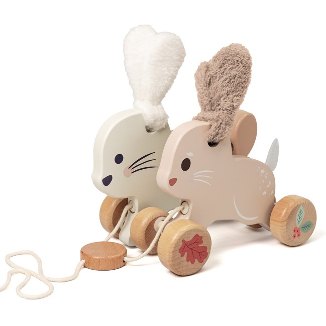 Lapins à tirer en bois