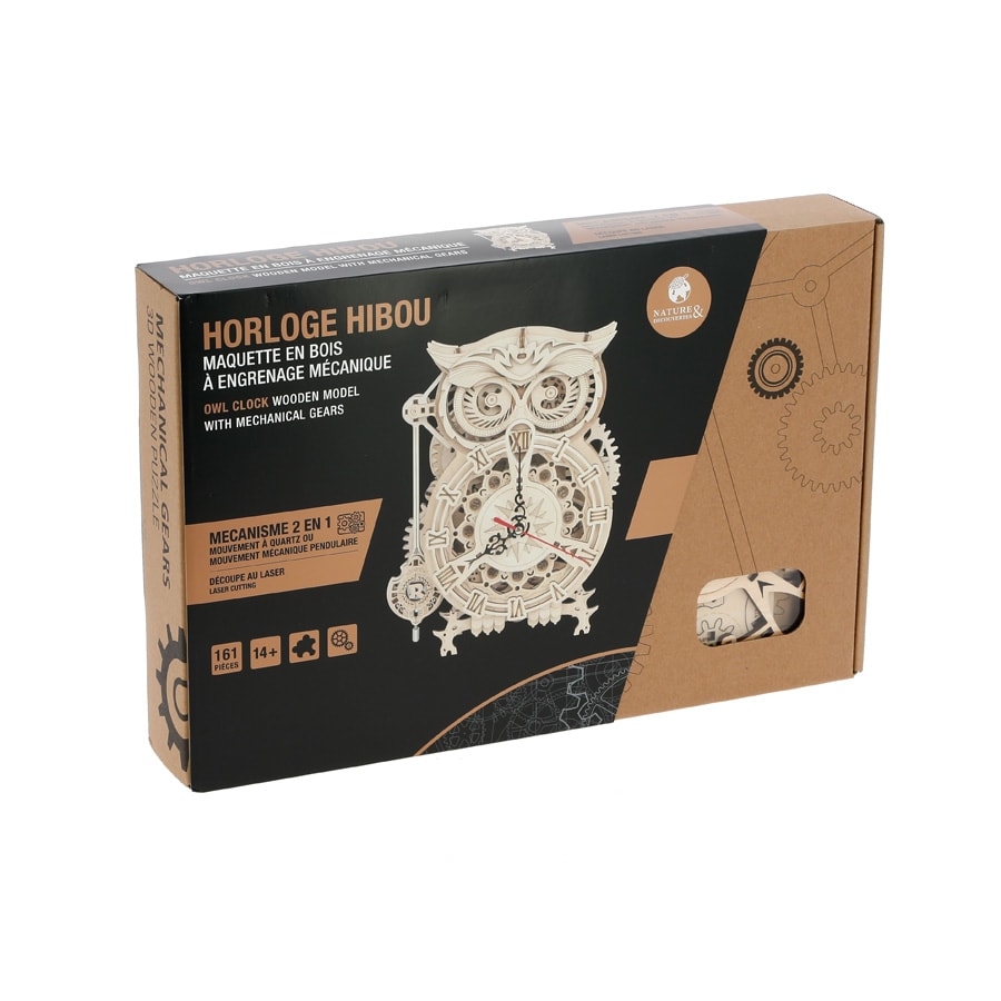 Puzzle en bois 3D hibou horloge modèle Kits bricolage modèle mécanique Kit  de construction cadeau d'anniversaire pour adultes enfants 