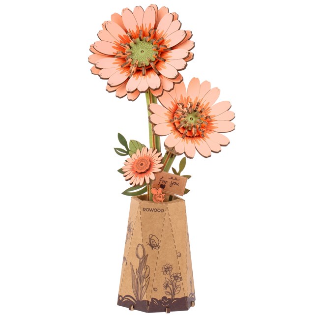 Maquette en bois gerbera rose pièces Rolife