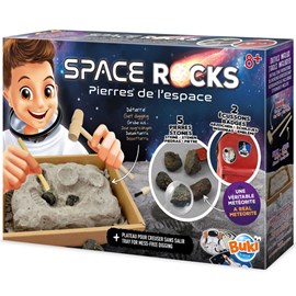 Coffret excavation 5 pierres de l'espace et une vraie météorite Buki
